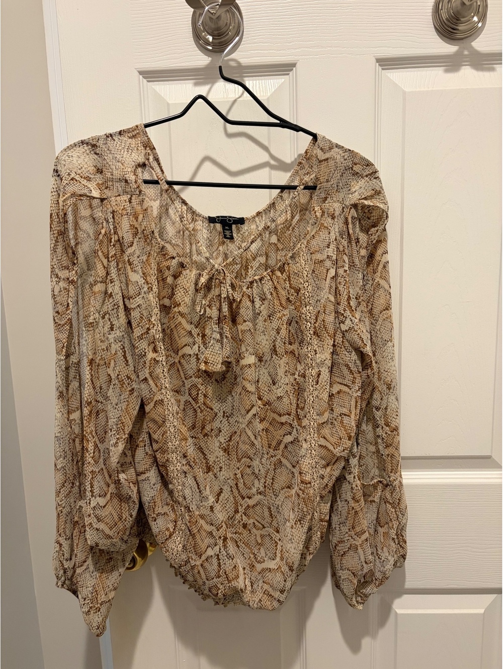 Jessica Simpson Beige snake print tie-neck blouse - XL